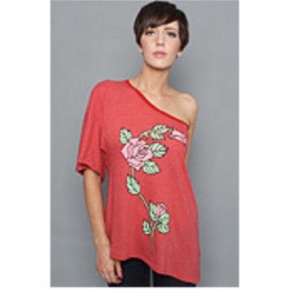 Vintage Wildfox Couture One Sleeve Off the Shoulder Floral Top